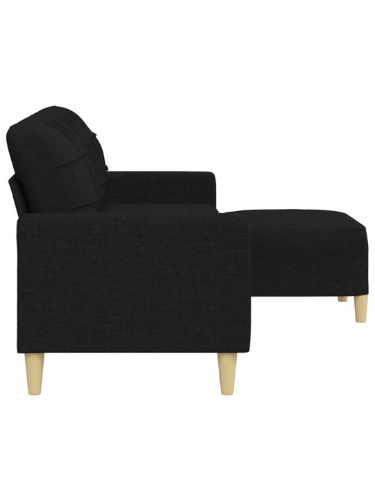 Trivietė sofa su pakoja, juodos spalvos, 210cm, audinys