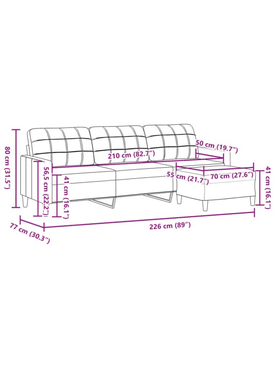Trivietė sofa su pakoja, juodos spalvos, 210cm, audinys