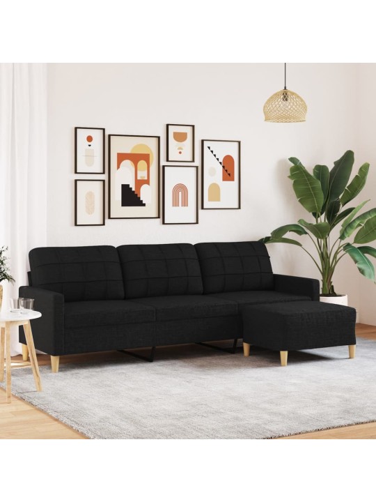 Trivietė sofa su pakoja, juodos spalvos, 210cm, audinys