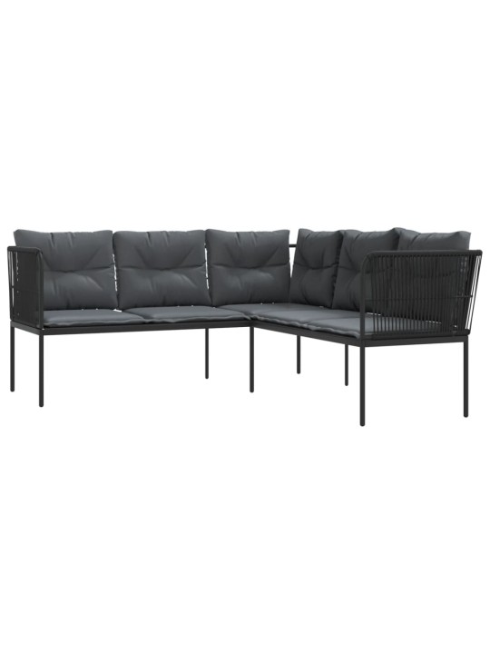 Sodo sofa su pagalvėlėmis, juoda, plienas/tekstilenas
