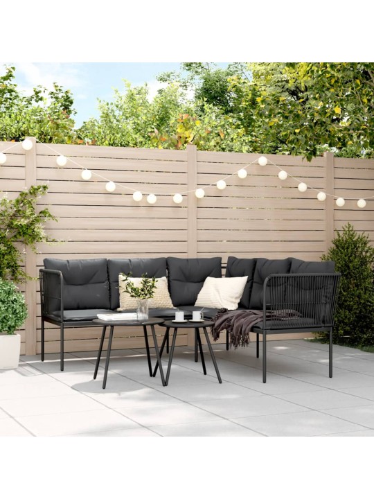 Sodo sofa su pagalvėlėmis, juoda, plienas/tekstilenas