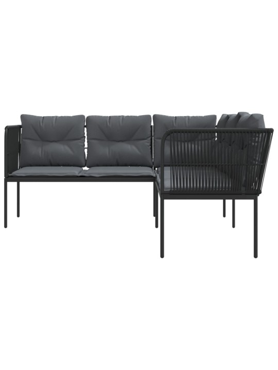 Sodo sofa su pagalvėlėmis, juoda, plienas/tekstilenas