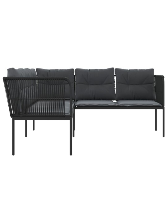 Sodo sofa su pagalvėlėmis, juoda, plienas/tekstilenas