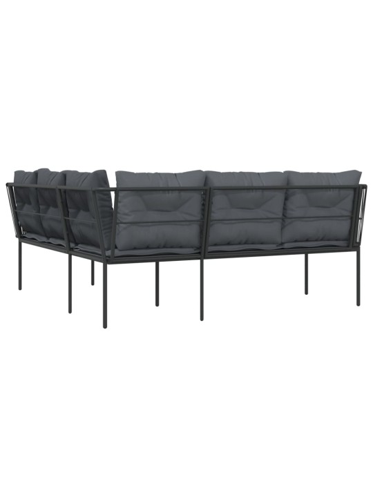 Sodo sofa su pagalvėlėmis, juoda, plienas/tekstilenas