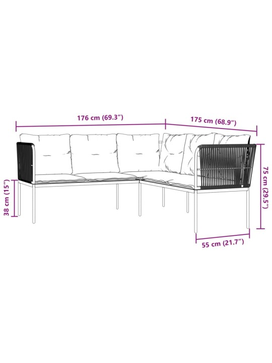 Sodo sofa su pagalvėlėmis, juoda, plienas/tekstilenas