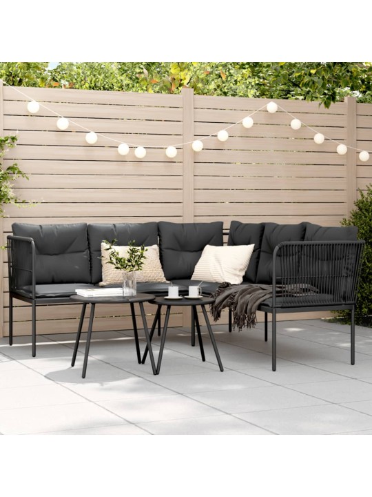 Sodo sofa su pagalvėlėmis, juoda, plienas/tekstilenas