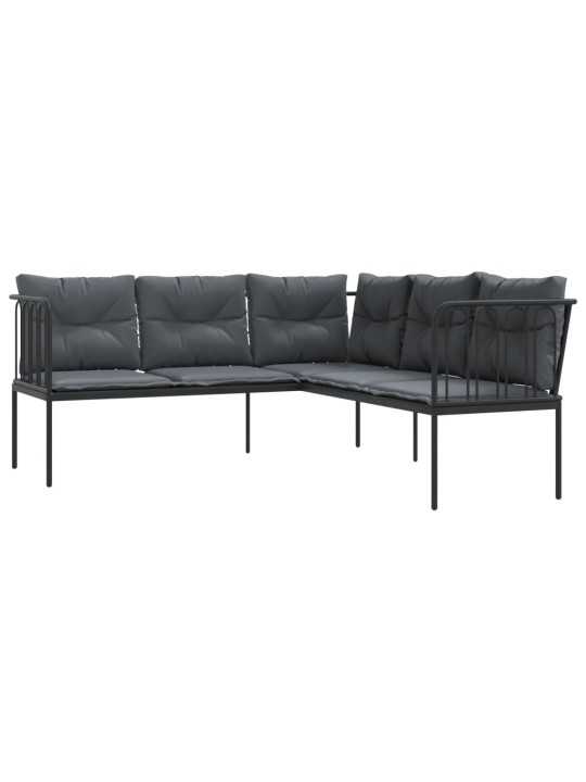 Sodo sofa su pagalvėlėmis, juoda, plienas/tekstilenas