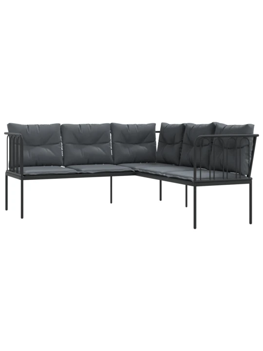 Sodo sofa su pagalvėlėmis, juoda, plienas/tekstilenas