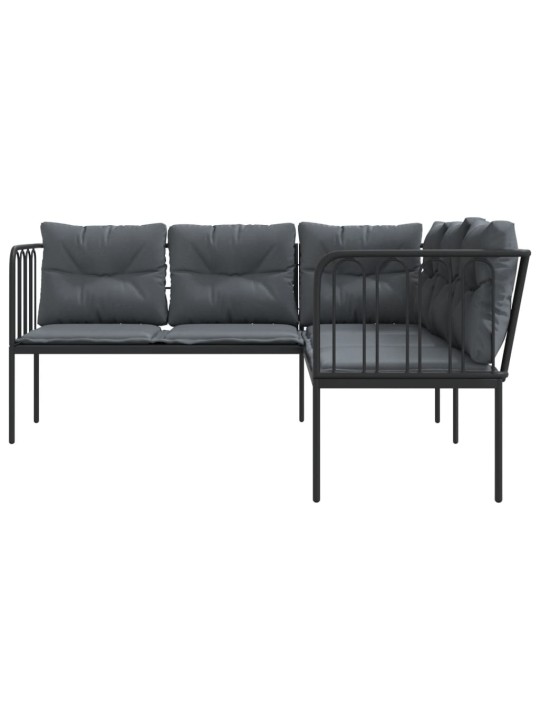 Sodo sofa su pagalvėlėmis, juoda, plienas/tekstilenas