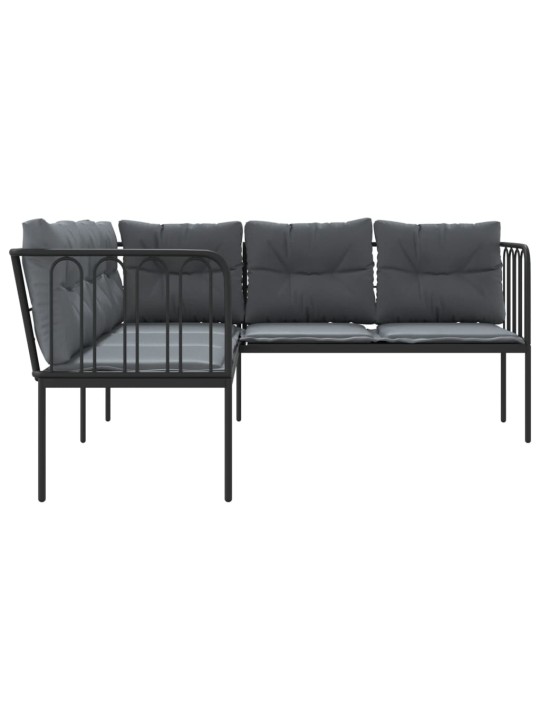 Sodo sofa su pagalvėlėmis, juoda, plienas/tekstilenas
