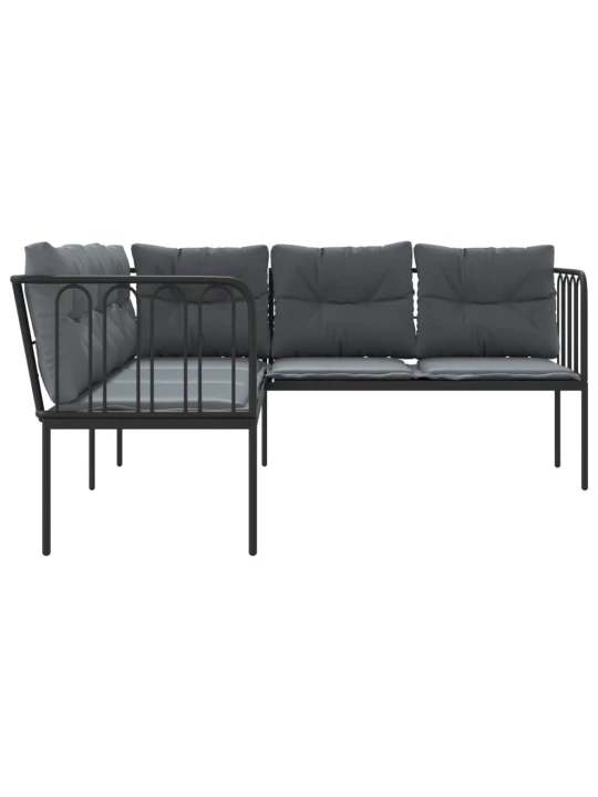 Sodo sofa su pagalvėlėmis, juoda, plienas/tekstilenas