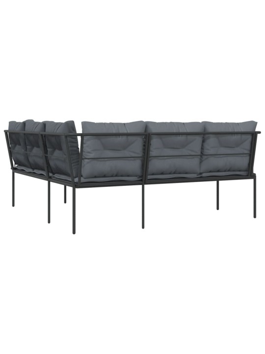Sodo sofa su pagalvėlėmis, juoda, plienas/tekstilenas