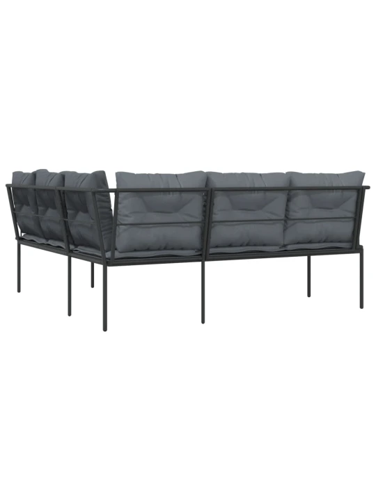 Sodo sofa su pagalvėlėmis, juoda, plienas/tekstilenas