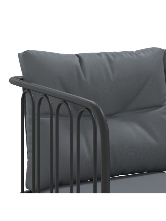 Sodo sofa su pagalvėlėmis, juoda, plienas/tekstilenas