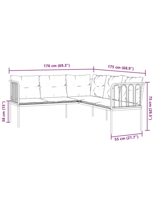 Sodo sofa su pagalvėlėmis, juoda, plienas/tekstilenas