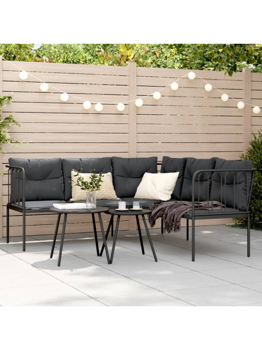 Sodo sofa su pagalvėlėmis, juoda, plienas/tekstilenas