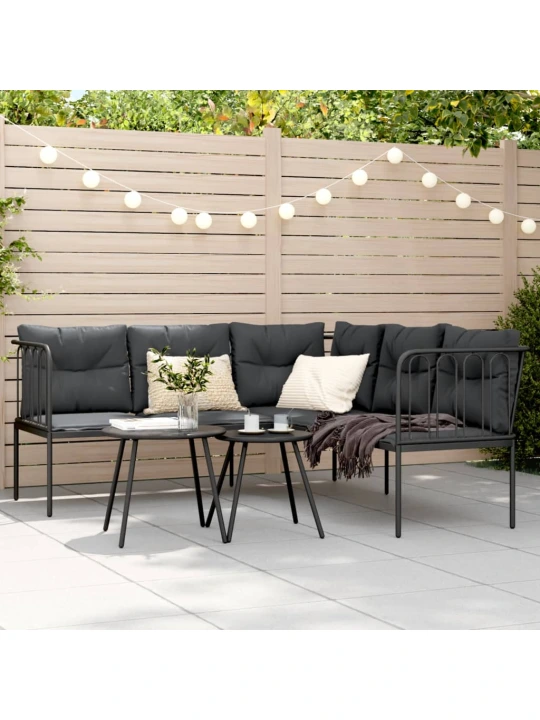 Sodo sofa su pagalvėlėmis, juoda, plienas/tekstilenas