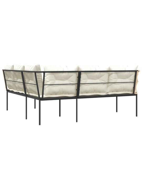 Sodo sofa su pagalvėlėmis, juoda, plienas/tekstilenas