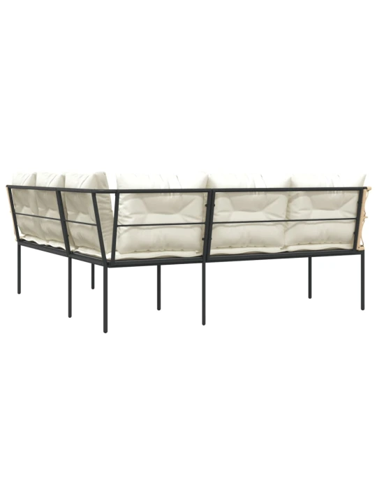 Sodo sofa su pagalvėlėmis, juoda, plienas/tekstilenas