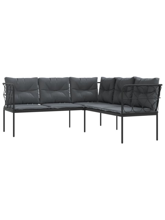 Sodo sofa su pagalvėlėmis, juoda, plienas/tekstilenas