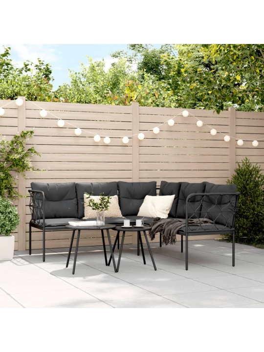 Sodo sofa su pagalvėlėmis, juoda, plienas/tekstilenas