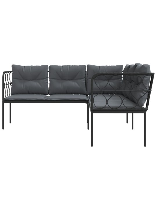 Sodo sofa su pagalvėlėmis, juoda, plienas/tekstilenas