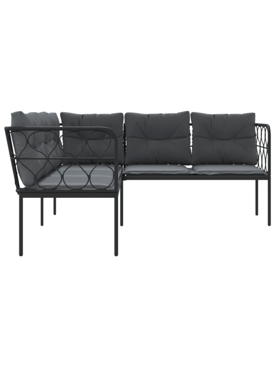 Sodo sofa su pagalvėlėmis, juoda, plienas/tekstilenas