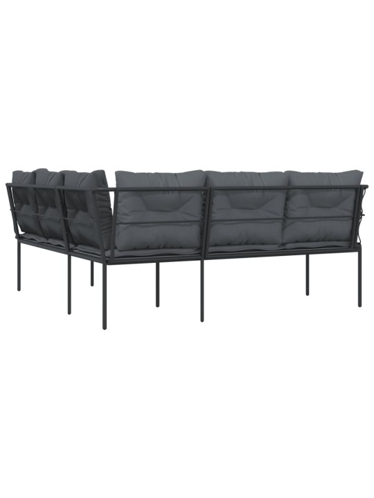 Sodo sofa su pagalvėlėmis, juoda, plienas/tekstilenas