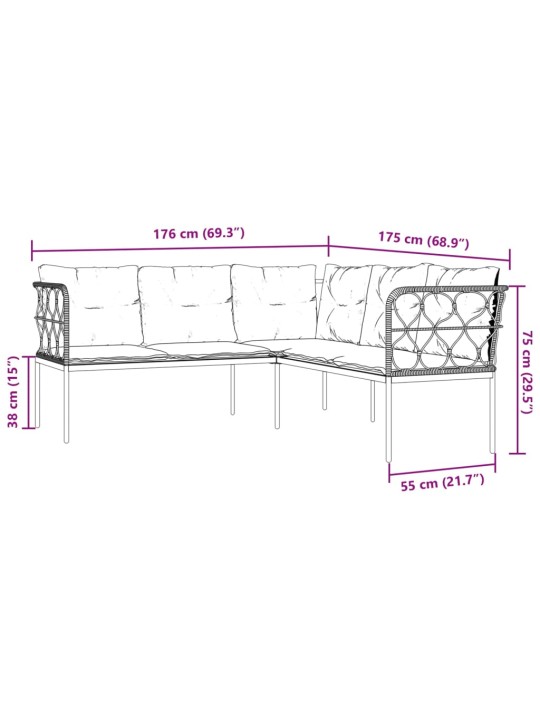 Sodo sofa su pagalvėlėmis, juoda, plienas/tekstilenas