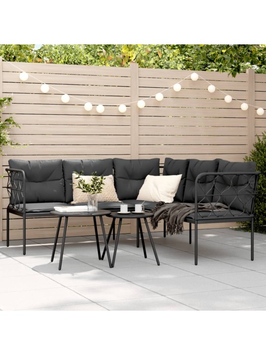 Sodo sofa su pagalvėlėmis, juoda, plienas/tekstilenas