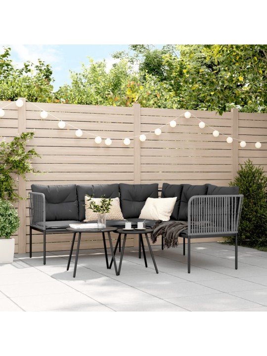 Sodo sofa su pagalvėlėmis, juoda, plienas/tekstilenas