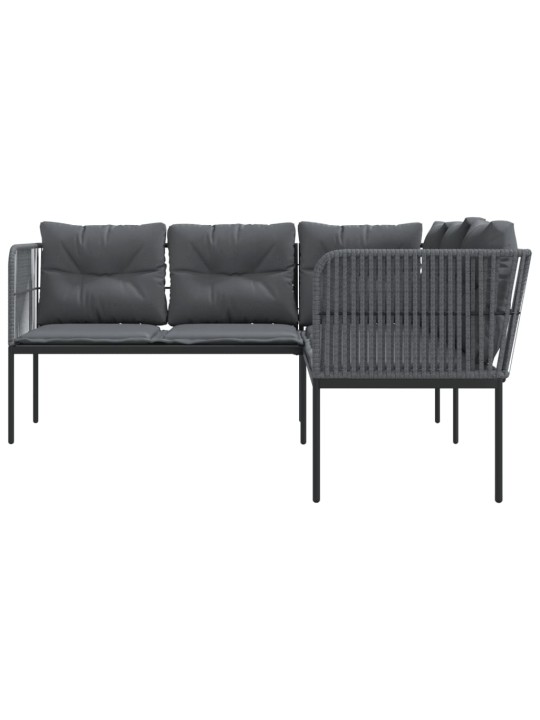 Sodo sofa su pagalvėlėmis, juoda, plienas/tekstilenas