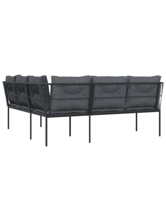 Sodo sofa su pagalvėlėmis, juoda, plienas/tekstilenas