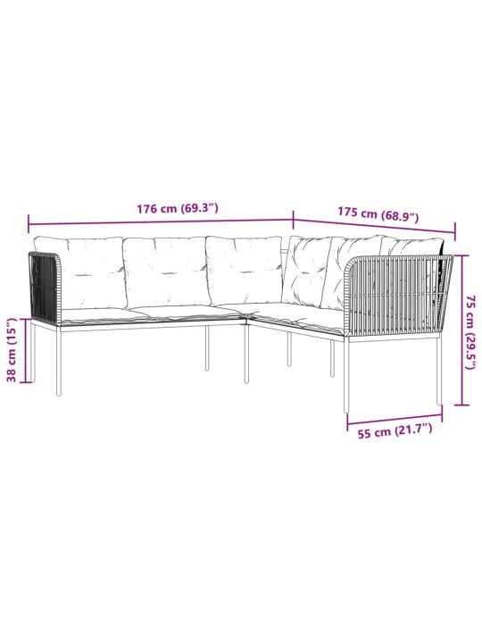 Sodo sofa su pagalvėlėmis, juoda, plienas/tekstilenas