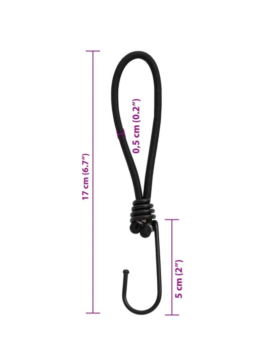Bungee virvelės su kabliukais, 50vnt., 17cm