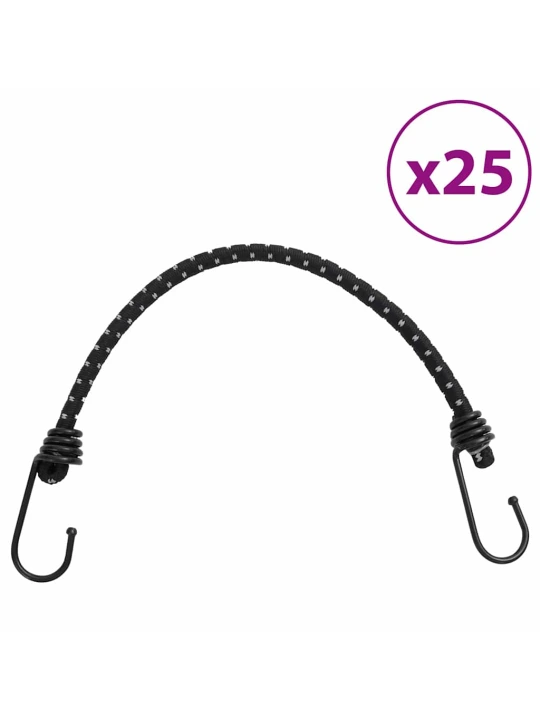 Bungee virvelės su juostelėmis ir kabliukais, 25vnt., 38cm