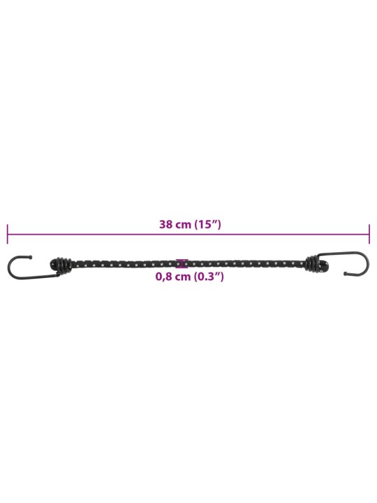 Bungee virvelės su juostelėmis ir kabliukais, 25vnt., 38cm