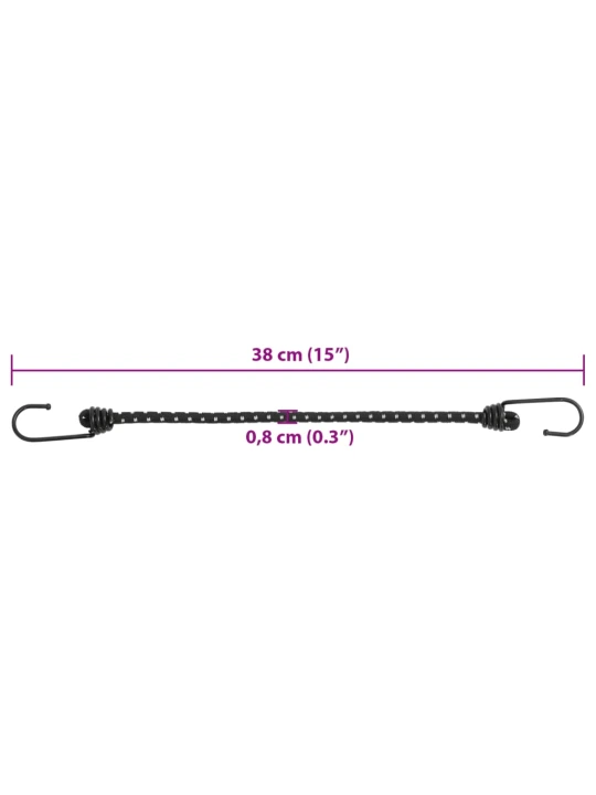 Bungee virvelės su juostelėmis ir kabliukais, 25vnt., 38cm
