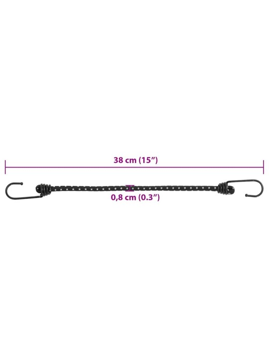 Bungee virvelės su juostelėmis ir kabliukais, 25vnt., 38cm