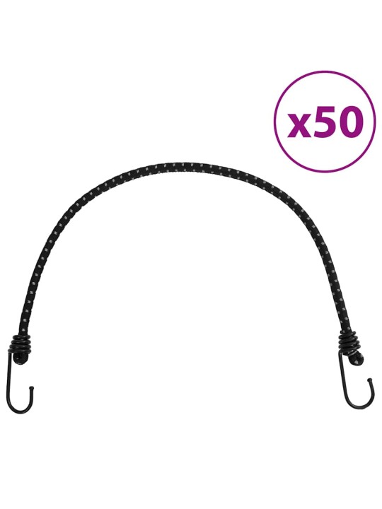 Bungee virvelės su juostelėmis ir kabliukais, 50vnt., 59cm