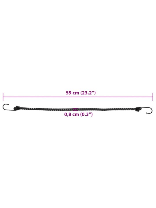 Bungee virvelės su juostelėmis ir kabliukais, 50vnt., 59cm