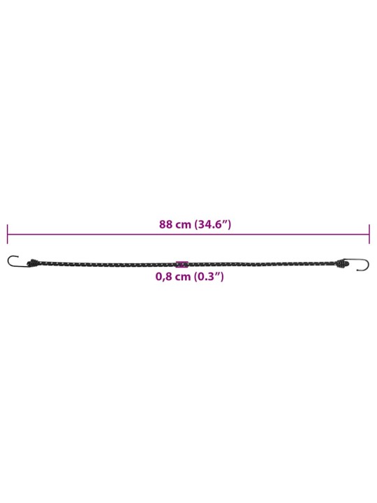 Bungee virvelės su juostelėmis ir kabliukais, 50vnt., 88cm