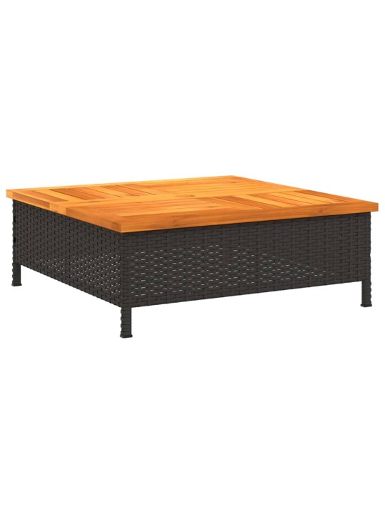 Sodo stalas, juodas, 70x70x25cm, ratanas ir akacijos mediena