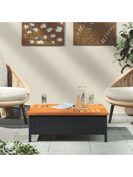 Sodo stalas, juodas, 70x70x25cm, ratanas ir akacijos mediena