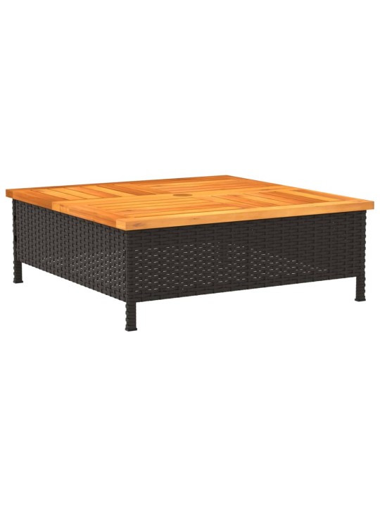 Sodo stalas, juodas, 70x70x25cm, ratanas ir akacijos mediena