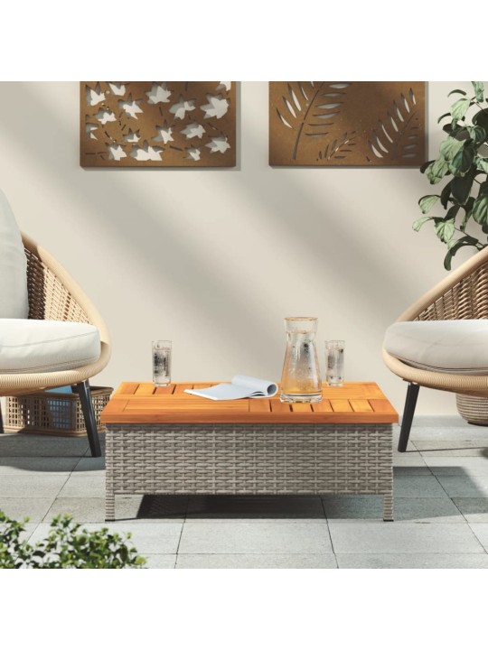 Sodo stalas, pilkas, 70x70x25cm, ratanas ir akacijos mediena