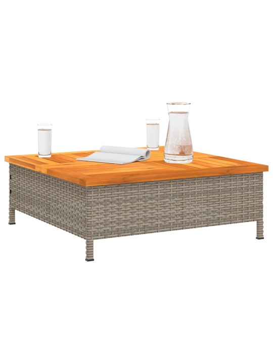 Sodo stalas, pilkas, 70x70x25cm, ratanas ir akacijos mediena