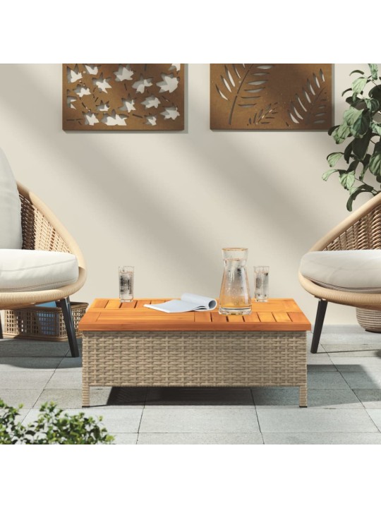 Sodo stalas, smėlio, 70x70x25cm, ratanas ir akacijos mediena