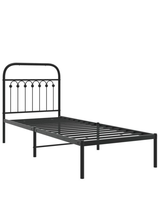 Metalinis lovos rėmas su galvūgaliu, juodos spalvos, 75x190cm