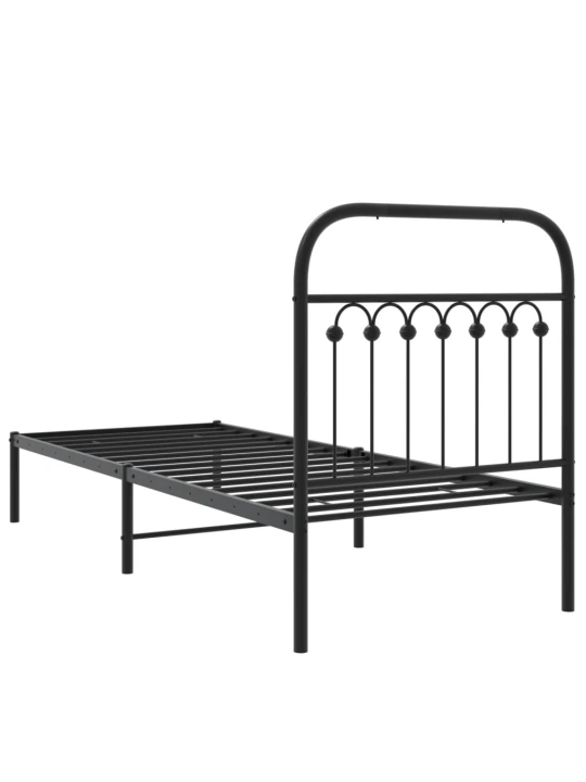 Metalinis lovos rėmas su galvūgaliu, juodos spalvos, 75x190cm